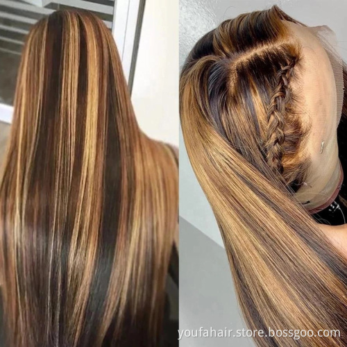 Wholesale 4/27 Piano Color Human Hair Ombre Highlight 4*4 HD Lace Closure Wig Mixed Color Hair Lace Front Wig for Black Woman